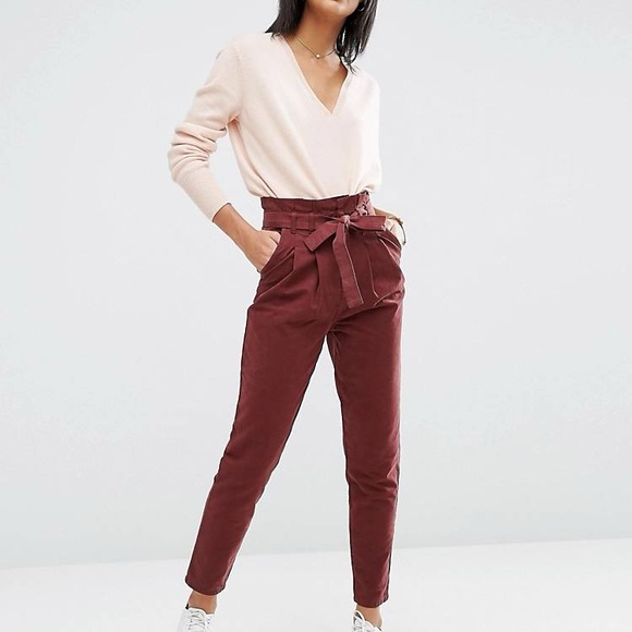 Tie Front Paperbag Wide Leg Pants